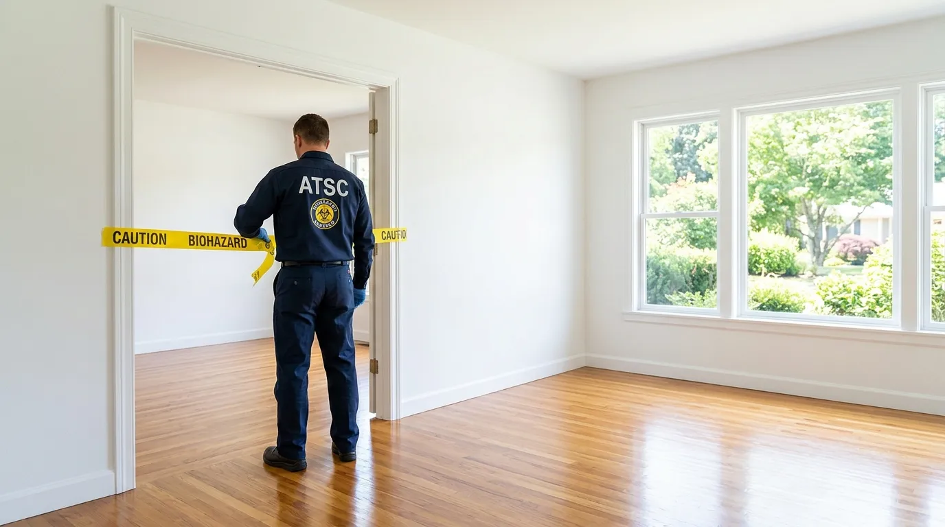 Certified biohazard cleanup crew performing Trauma Scene Cleanup in Levittown